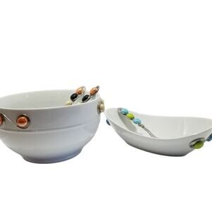 Serving Bowls New Serveware Handmade Beaded Silver Wrapped Dish Utensils